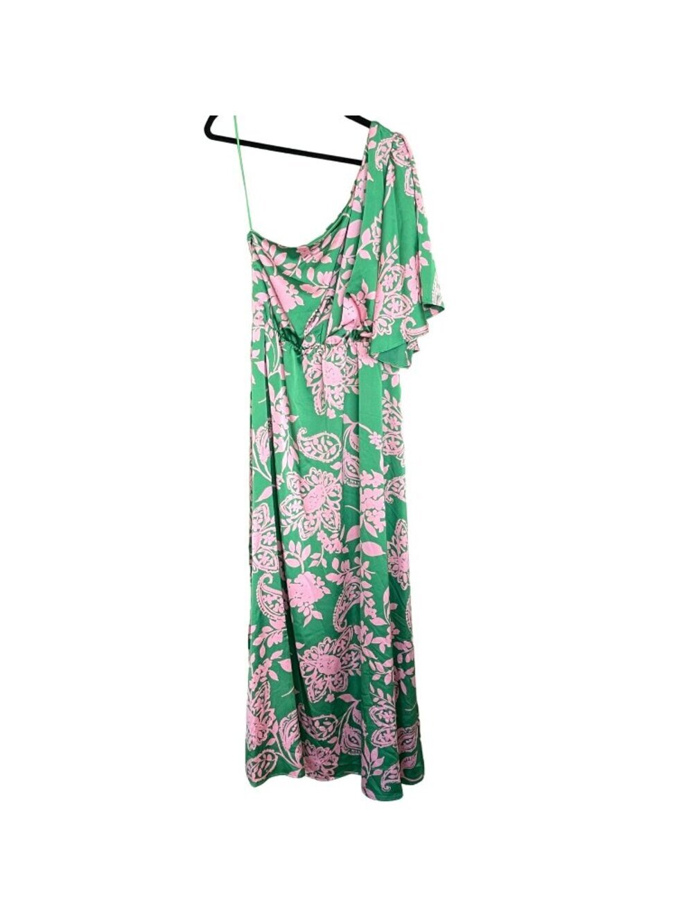 Sugarlips Green & Pink Floral One-Shoulder Maxi Dress Large New